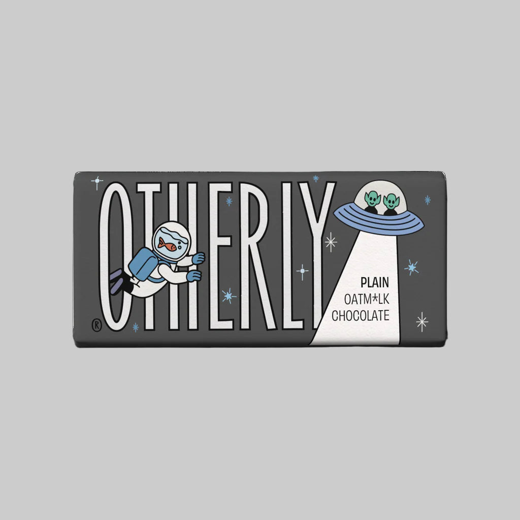 Otherly Vegan Oatmilk chocolate bar packaging with an astronaut design on a white background