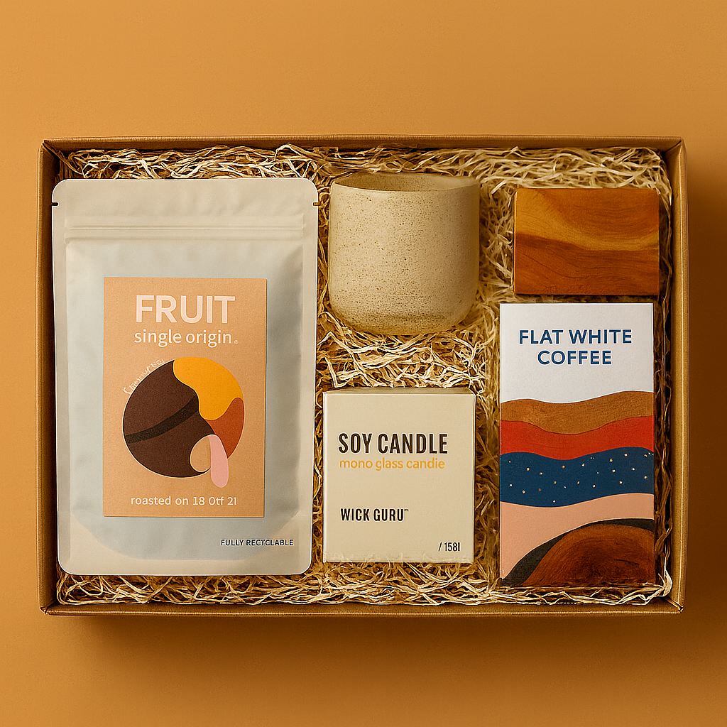 Coffee Lover’s Gift Box – Artisan Coffee Hamper with Handcrafted Mug, Candle, Coasters & Fresh Coffee