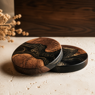 Wooden and resin artisan coasters — temporary editorial thumbnail