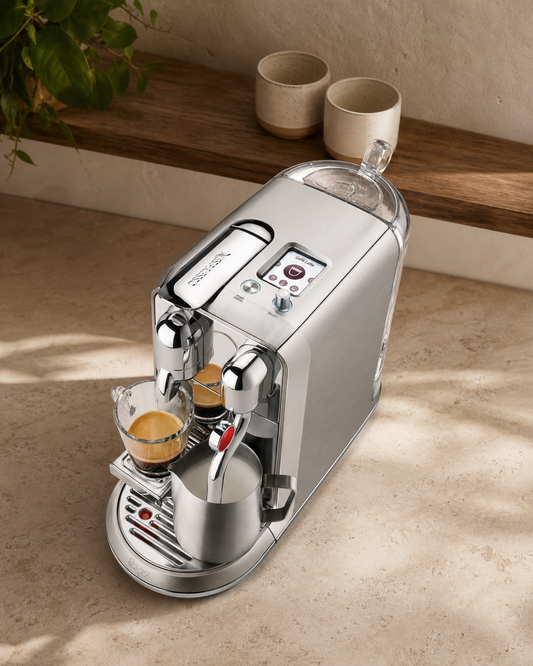 Refurbished Sage Creatista Plus coffee machine in a warm home coffee nook